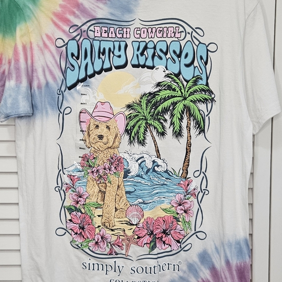 Simply Southern White Multicolor Tie-Dye 'Salty Kisses' Tee Women's Small NEW - Picture 1 of 7